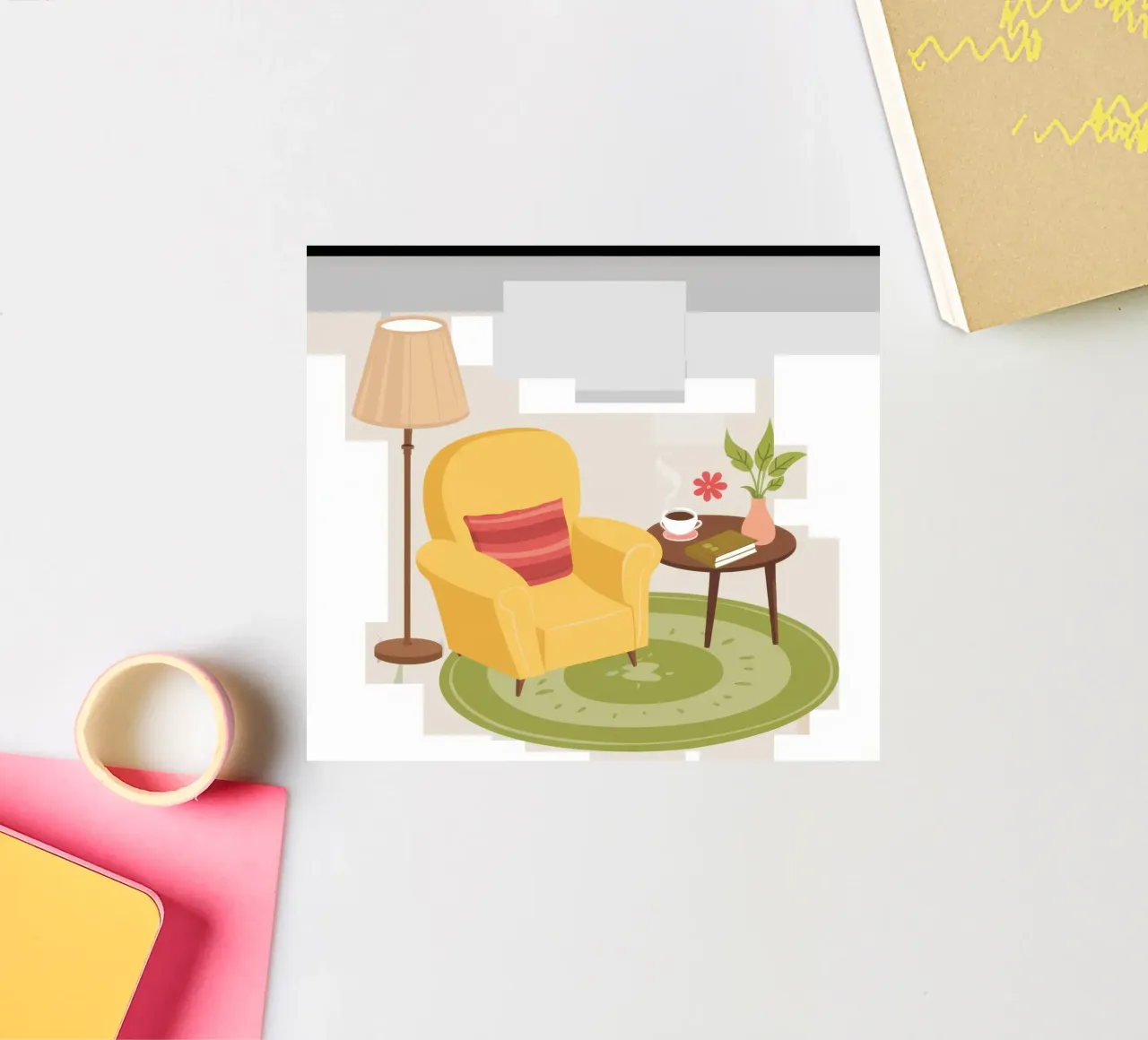 Fauteuil de lecture jaune autocollant de Hollow Years