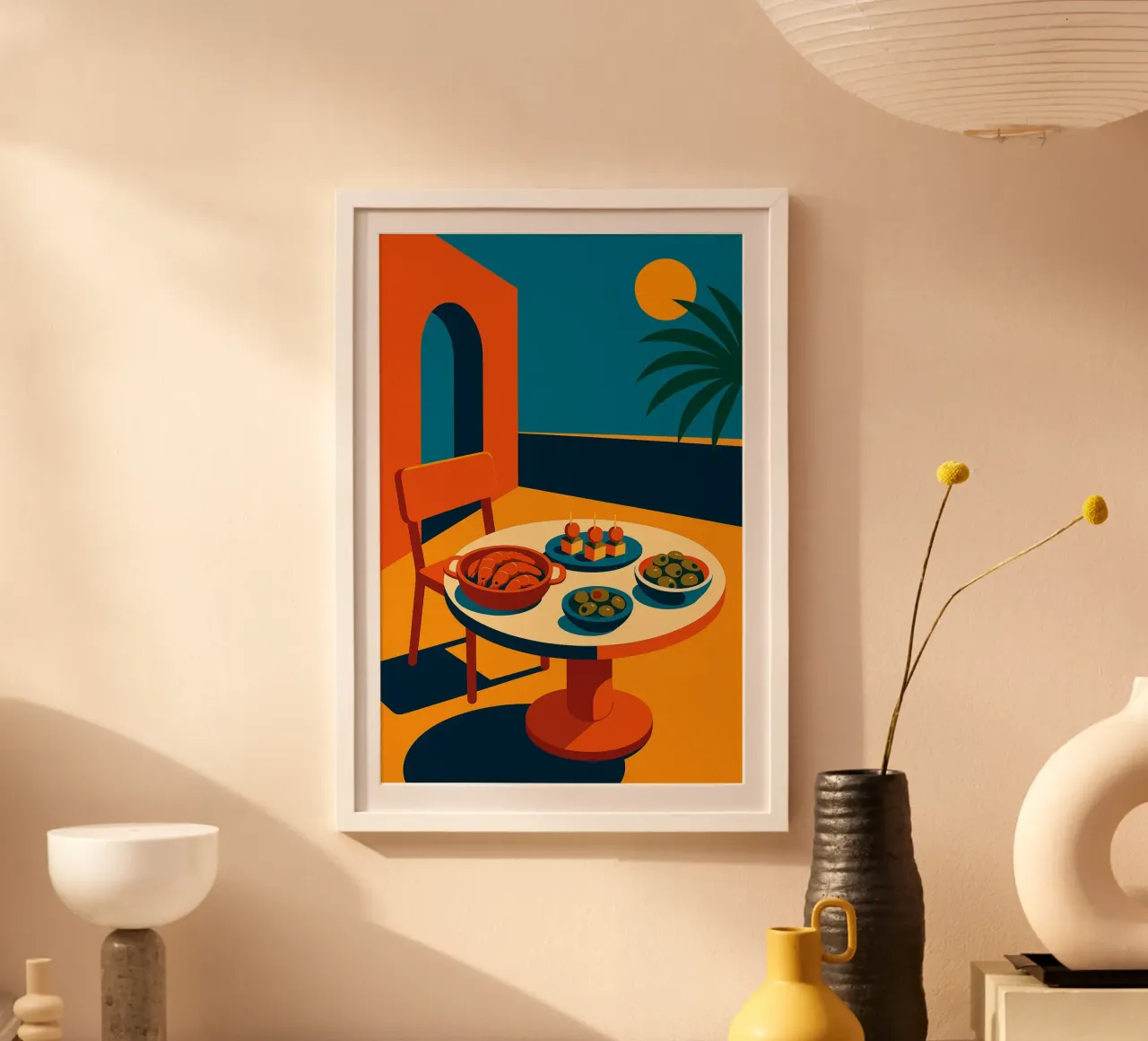 TERRASSE TAPAS - Sun, palm trees and aperitifs in the shade poster by Boissons - Affiches & posters - Retro