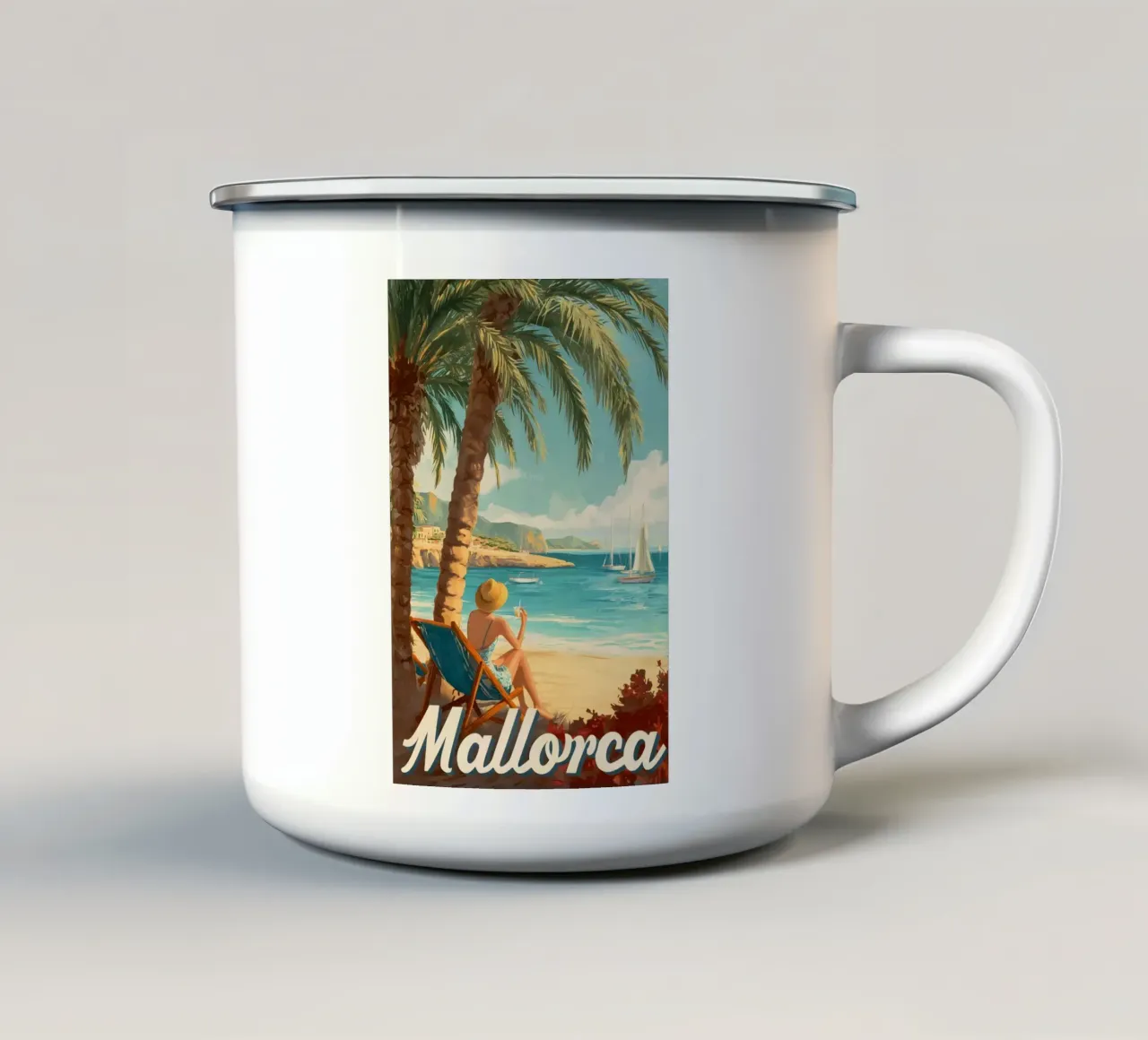 Mallorca vintage retro tazza in smalto da Vintage Travel Art