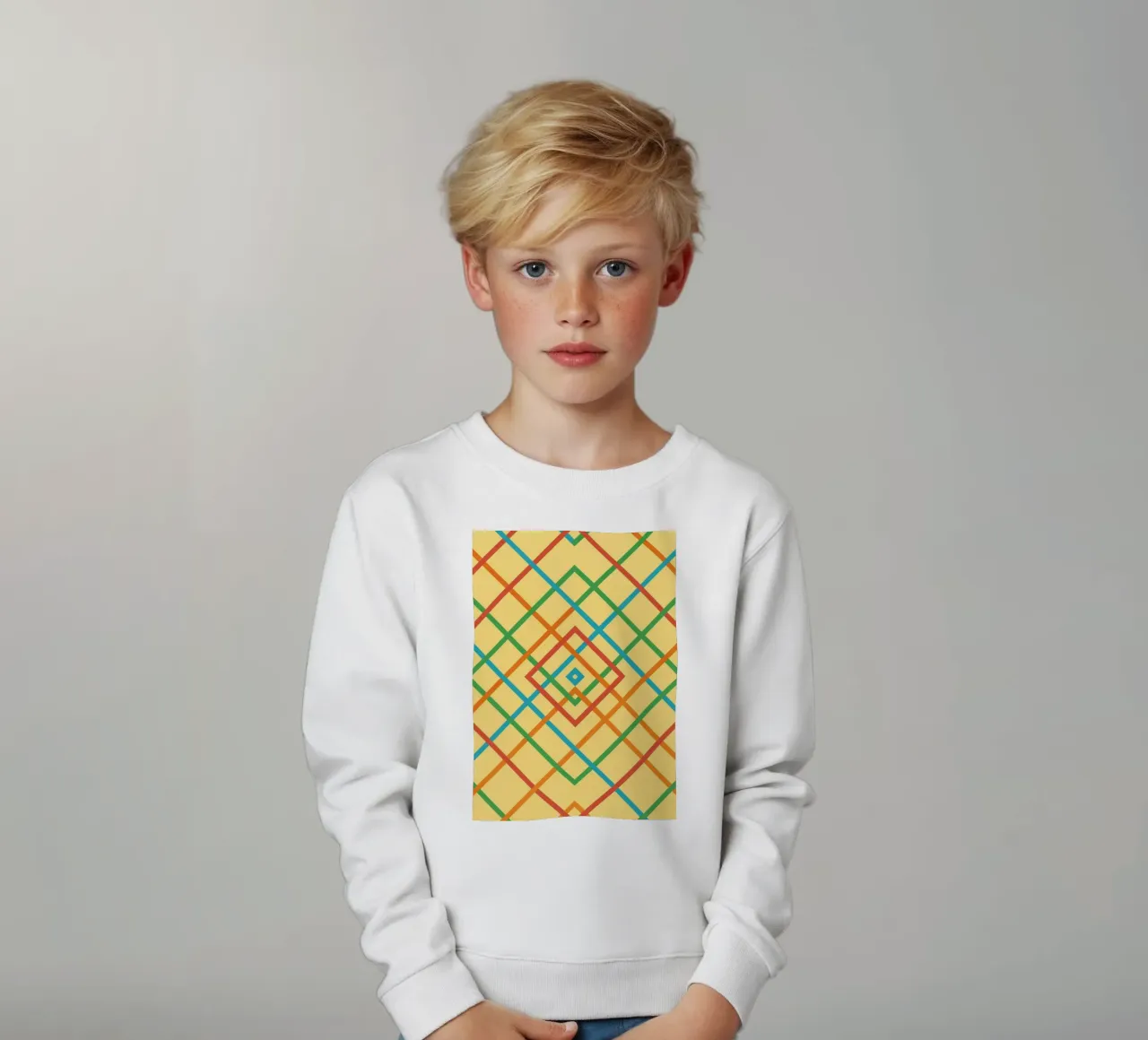 abstracto webbing líneas cuadradas vector sudadera para niño de oneway