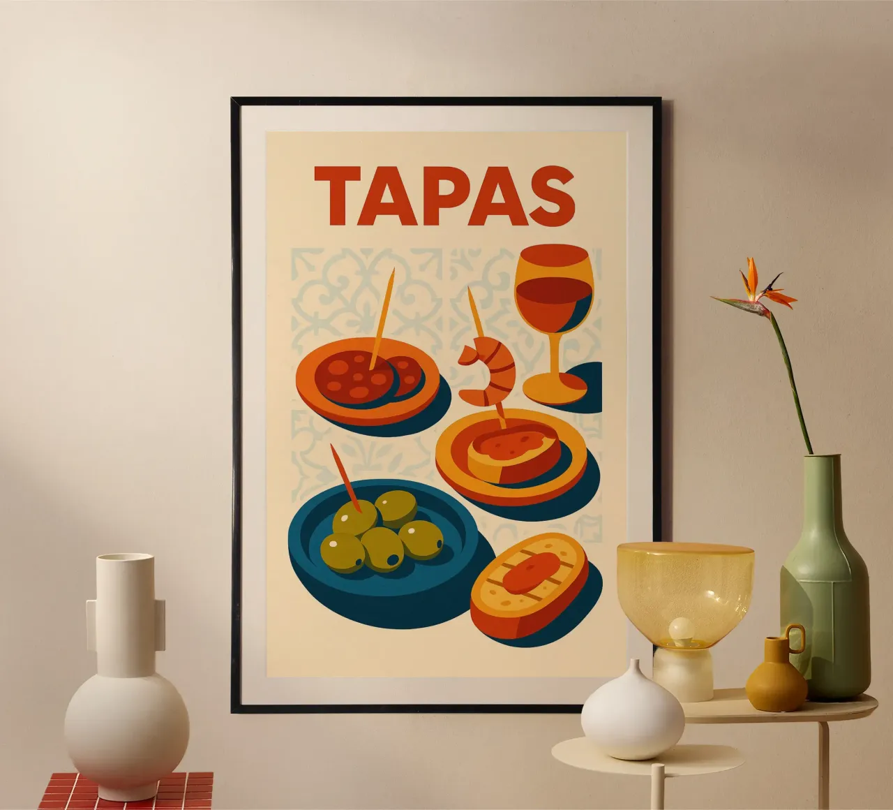 TAPAS - El placer de compartir a la española poster con marco de aluminio de Boissons - Affiches & posters - Retro