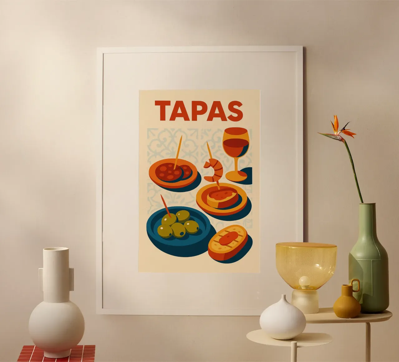 TAPAS - El placer de compartir a la española poster con marco de aluminio de Boissons - Affiches & posters - Retro