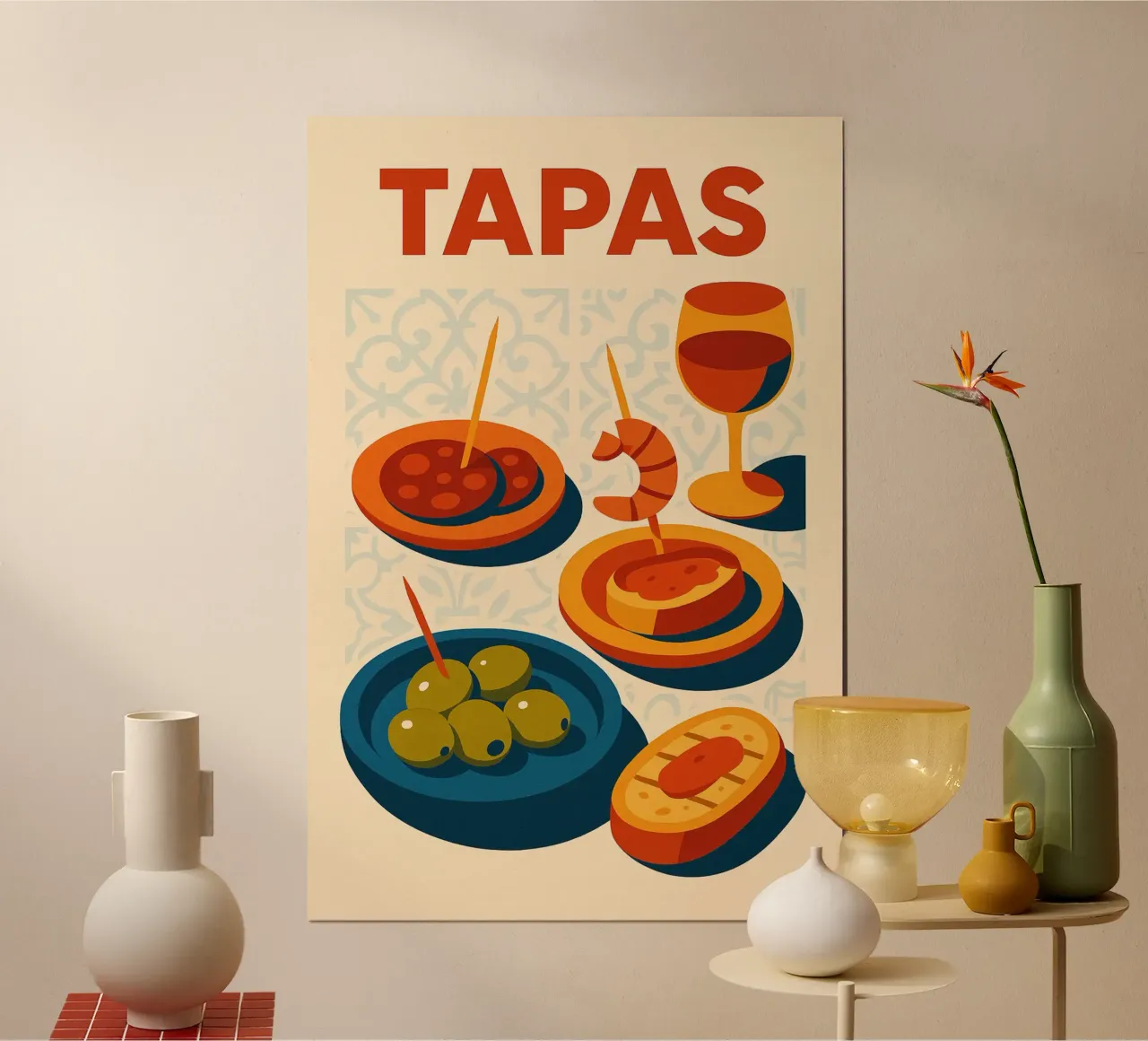 TAPAS - El placer de compartir a la española poster con marco de aluminio de Boissons - Affiches & posters - Retro