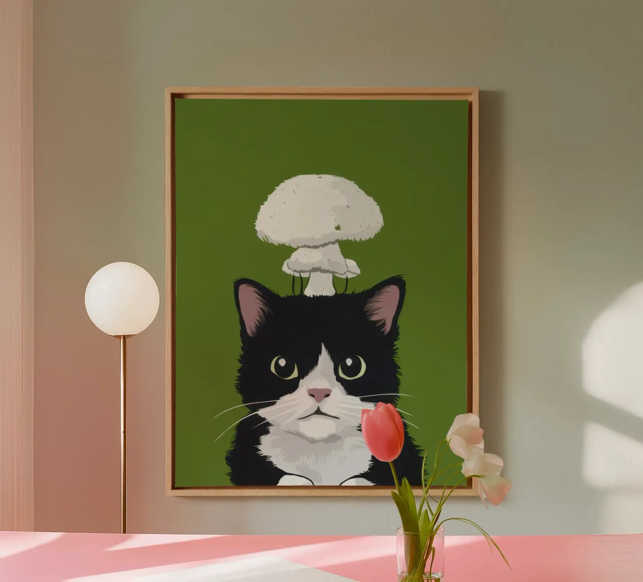 Explosiver Geist Feline Leinwand mit Schattenfugenrahmen von Mossy Pigment