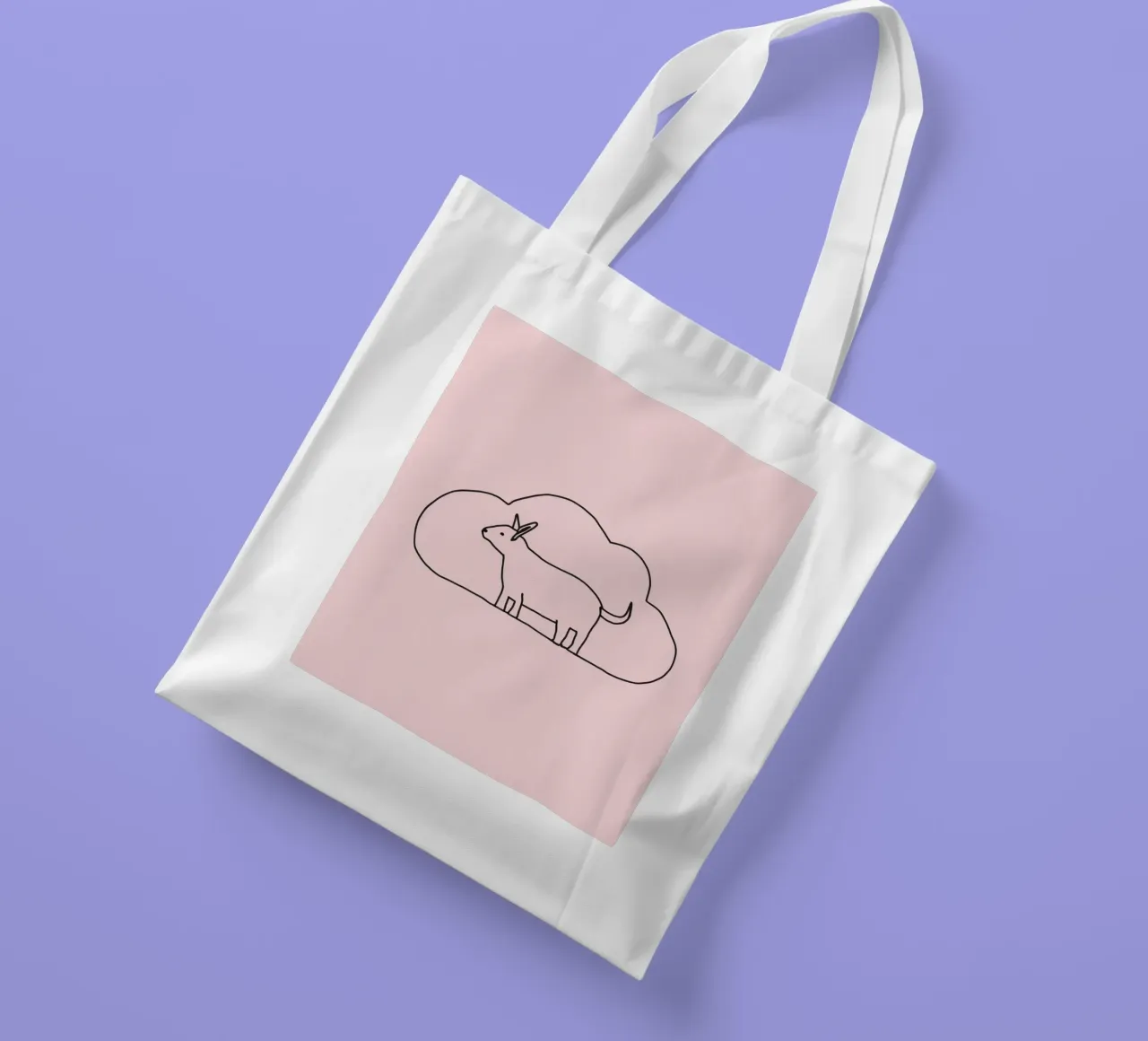 Goat standing against a simple cloud backdrop on a soft pink tote bag by DesignDoodle