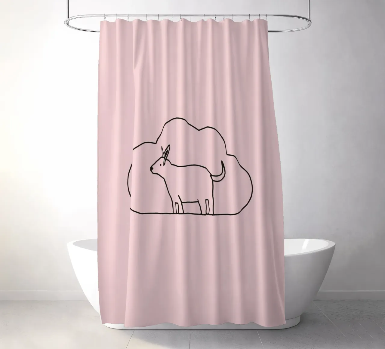 Goat standing against a simple cloud backdrop on a soft pink shower curtain by DesignDoodle