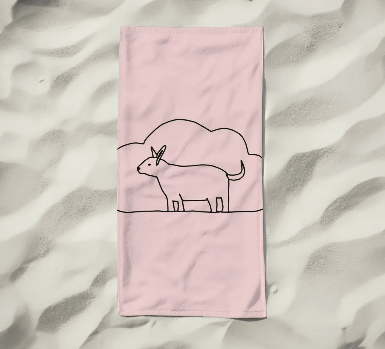 Goat standing against a simple cloud backdrop on a soft pink beach towel by DesignDoodle