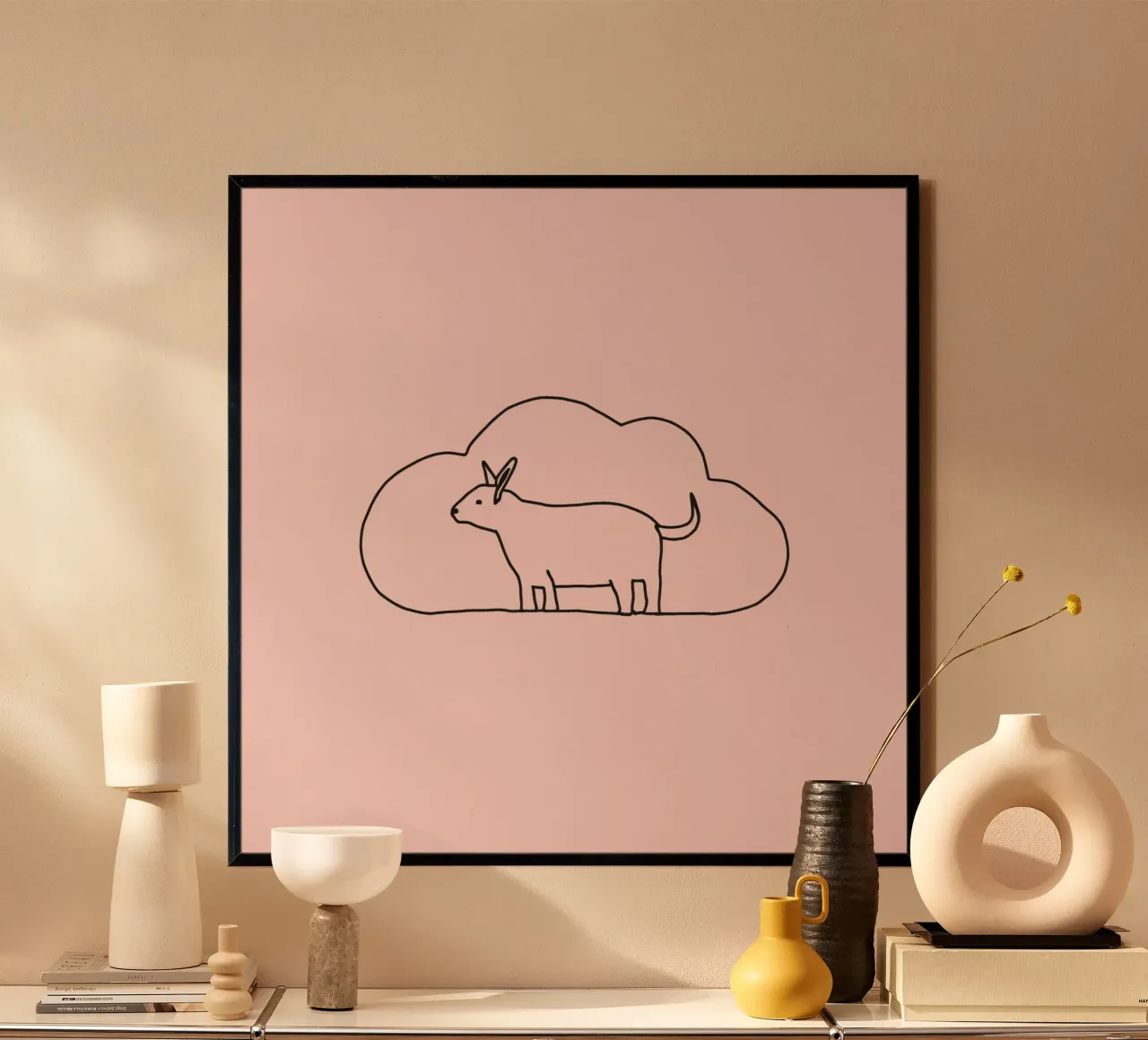 Goat standing against a simple cloud backdrop on a soft pink hahnemühle by DesignDoodle