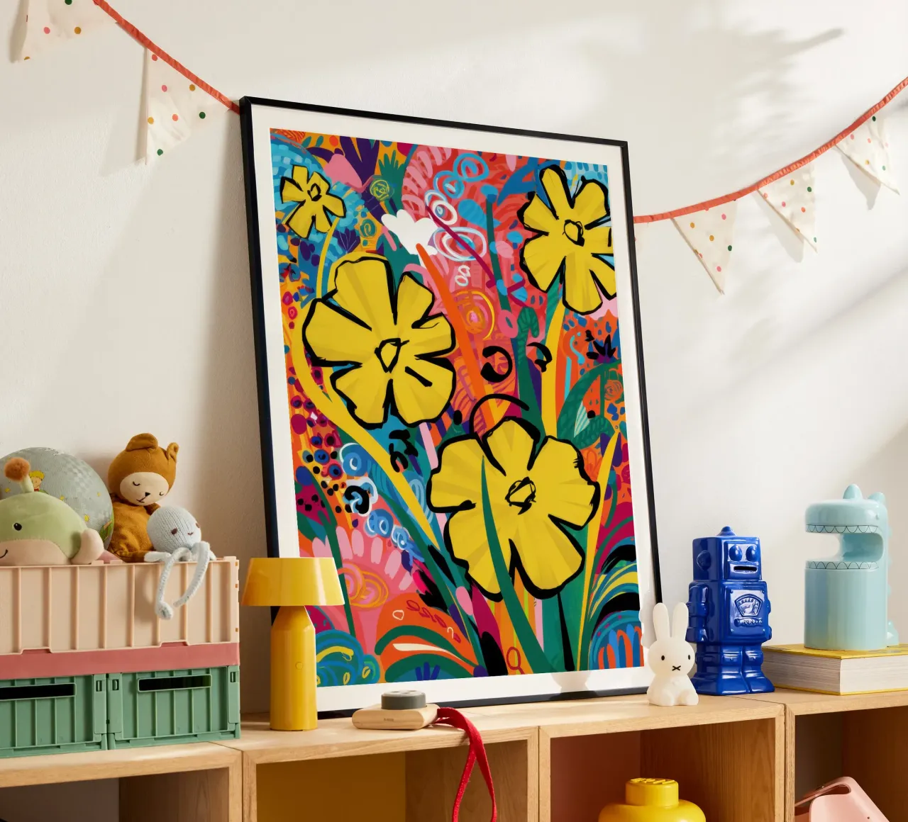 Potenza dei fiori d'oro poster con telaio in plastica da Arcane Lines