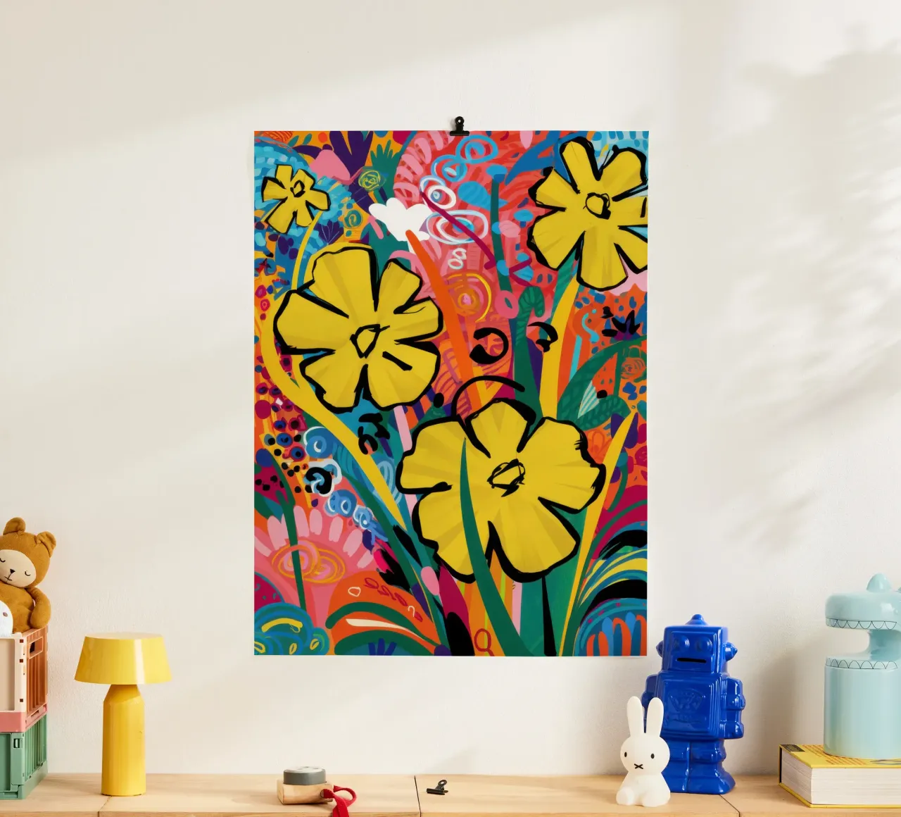 Potenza dei fiori d'oro poster con telaio in plastica da Arcane Lines