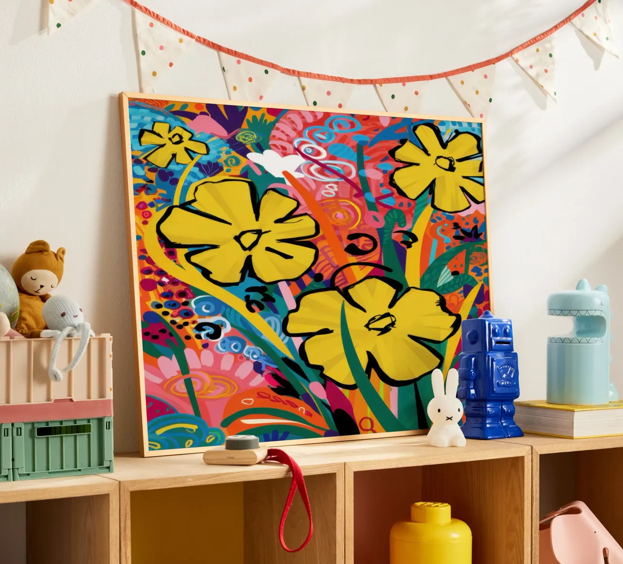 Potenza dei fiori d'oro poster con telaio in plastica da Arcane Lines