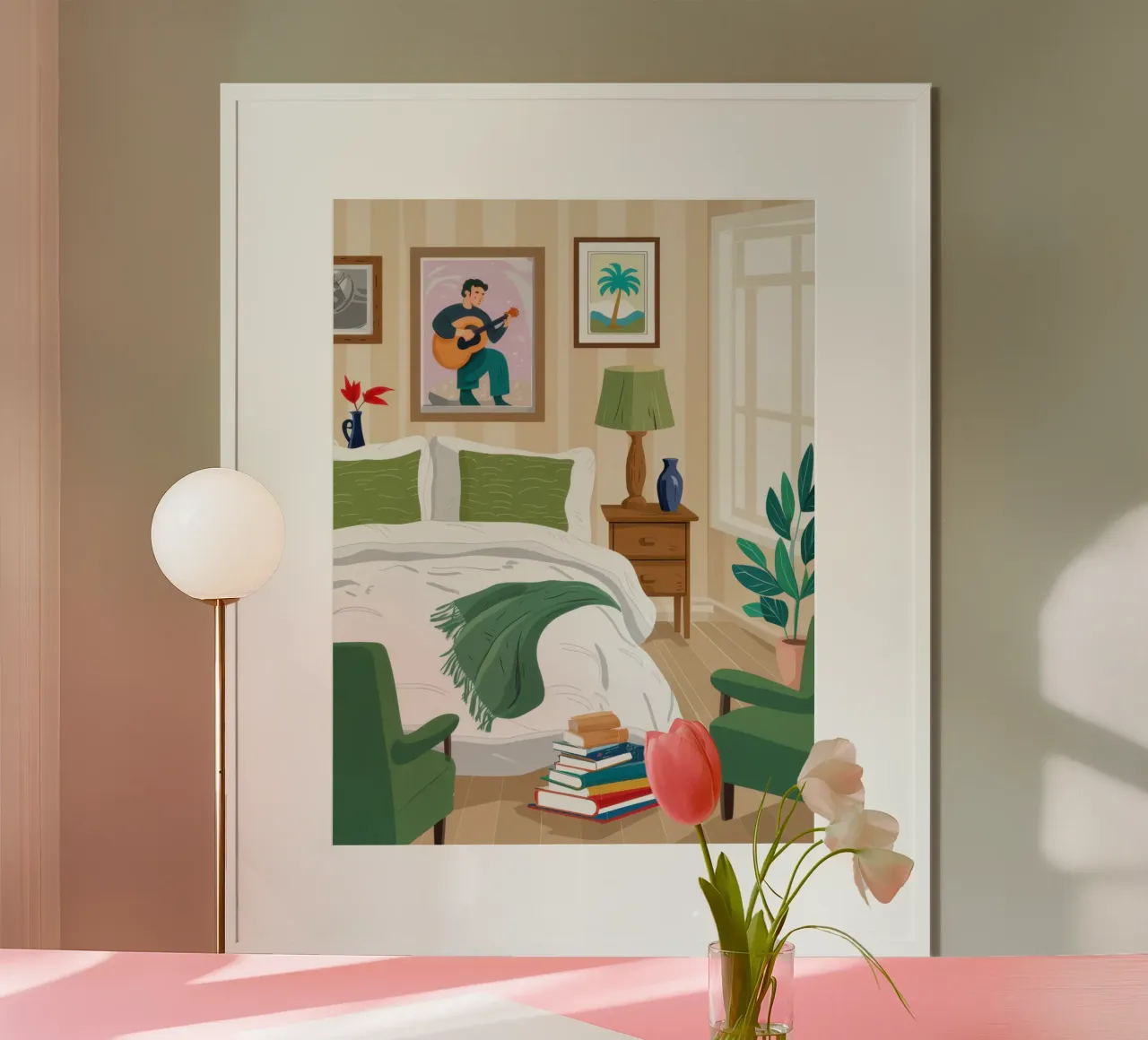 Camera da letto Gatto da lettura poster con telaio in plastica da Hollow Years