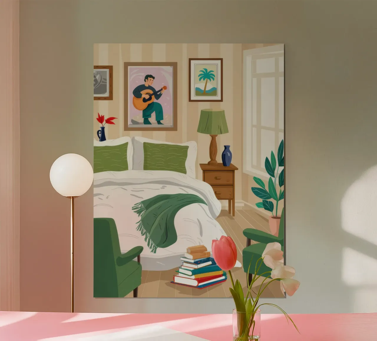 Camera da letto Gatto da lettura poster con telaio in plastica da Hollow Years