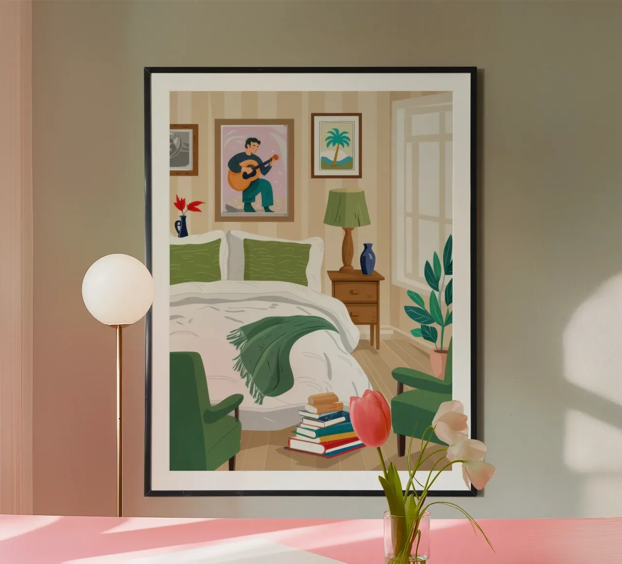Camera da letto Gatto da lettura poster con telaio in plastica da Hollow Years