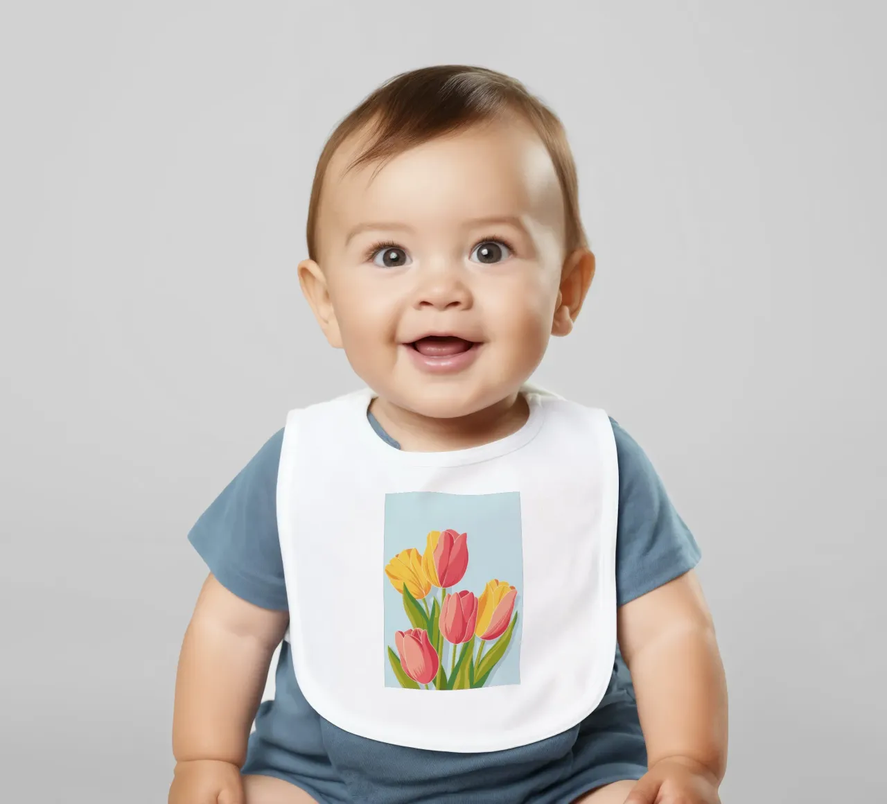 Pastel Tulip Harmony baby bib by Mossy Pigment