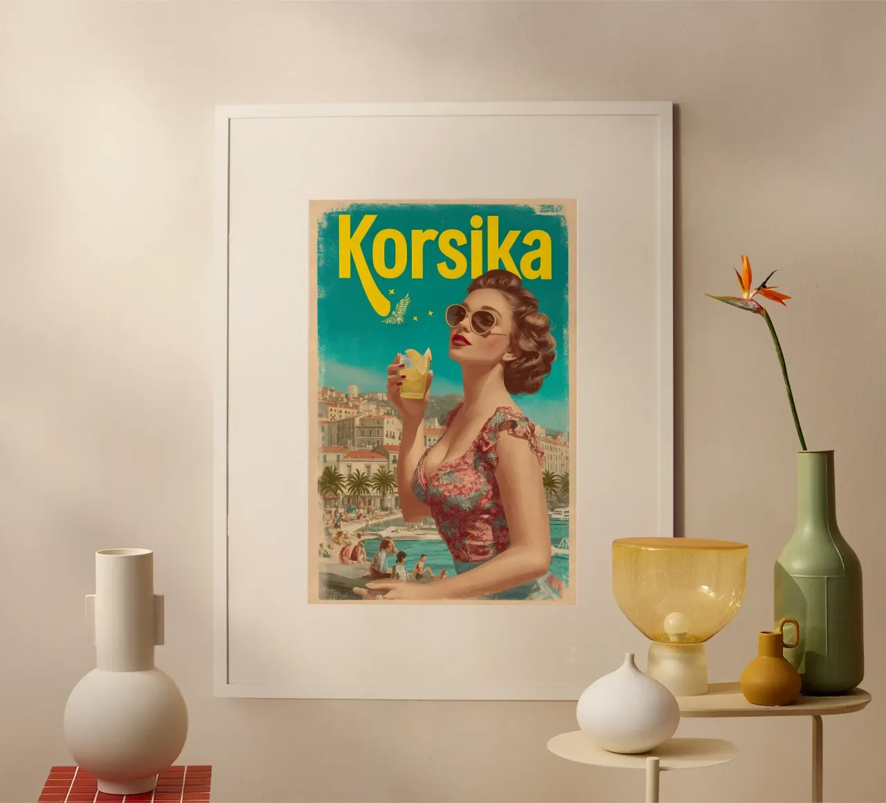 Poster di viaggio d'epoca della Corsica poster con telaio in alluminio da Vintage Travel Art