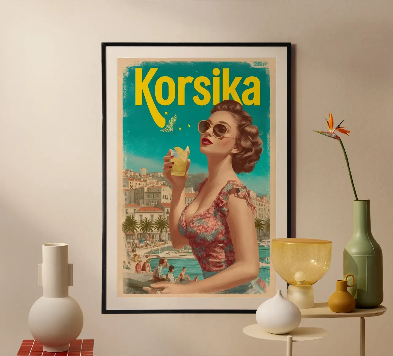 Poster di viaggio d'epoca della Corsica poster con telaio in alluminio da Vintage Travel Art