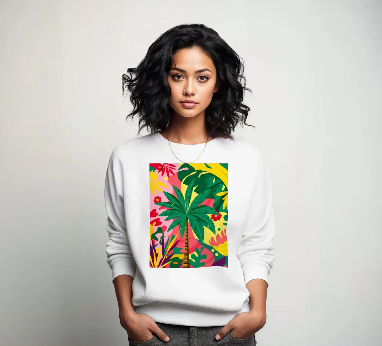 Fuchsia Palm Pop sweatshirt by Arcane Lines