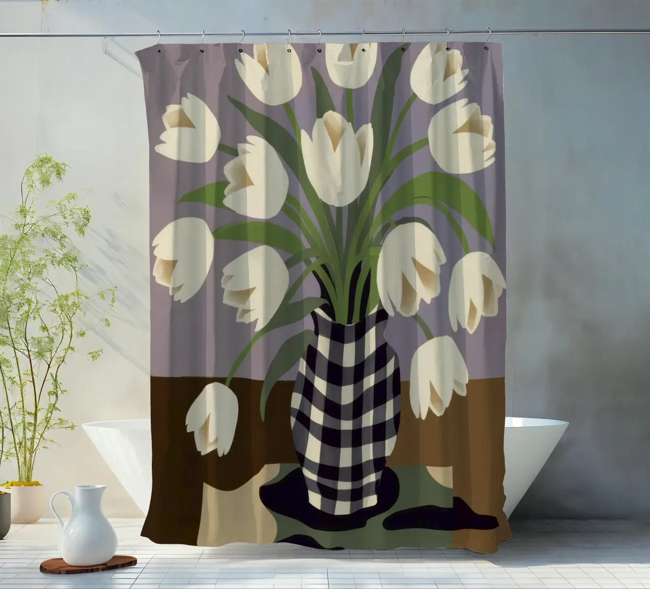 Geruite tulp elegantie douchegordijn van Mossy Pigment