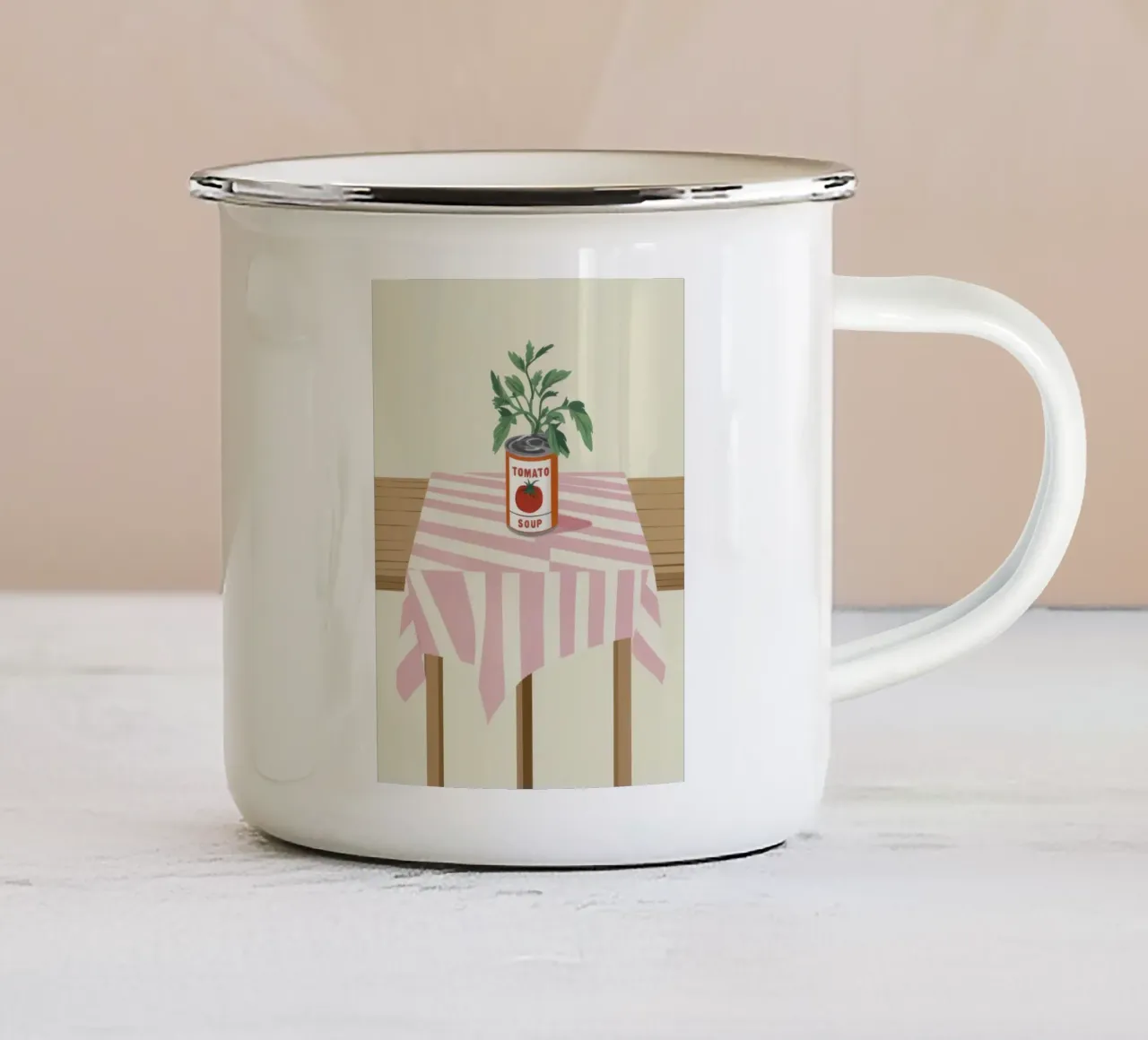 Lattina di pomodoro da tavola a strisce tazza in smalto da Hollow Years