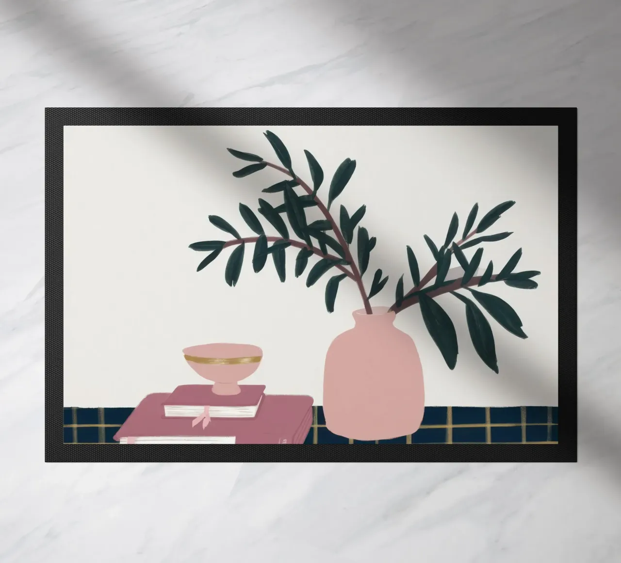 Pink Vase Book Stack doormat by Hollow Years