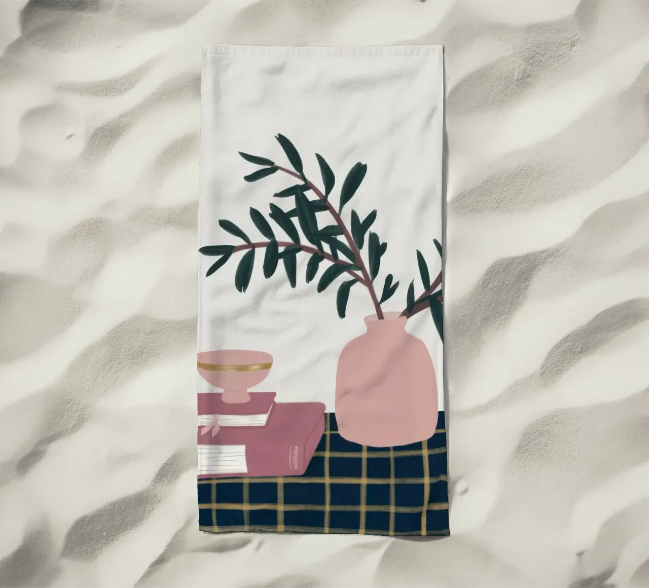 Vaso rosa Pila di libri telo mare da Hollow Years