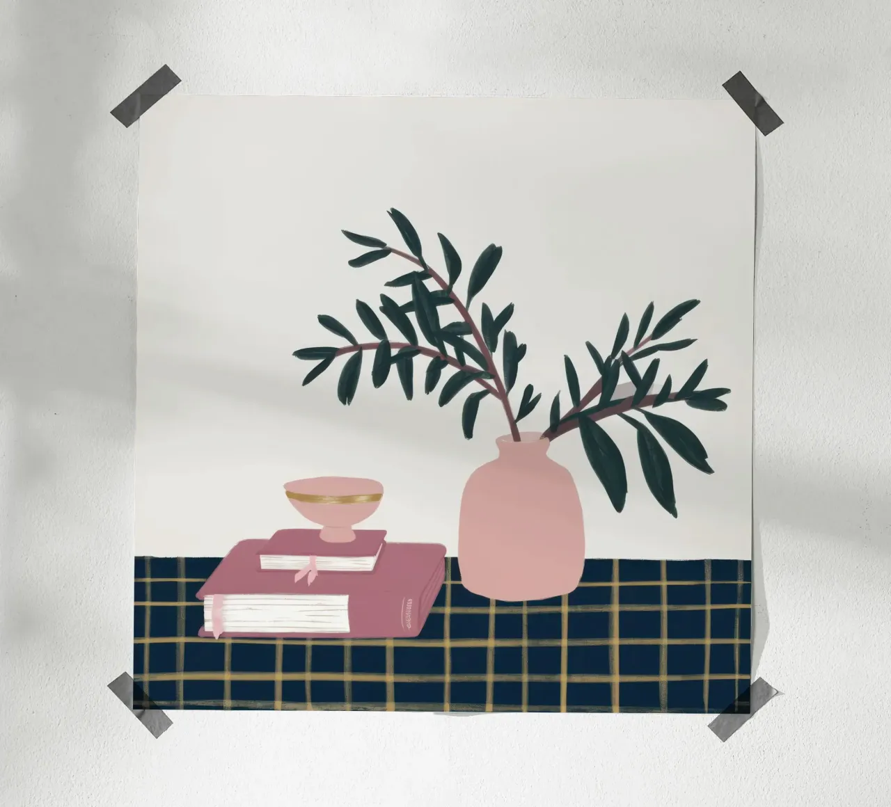 Vaso rosa Pila di libri poster da Hollow Years