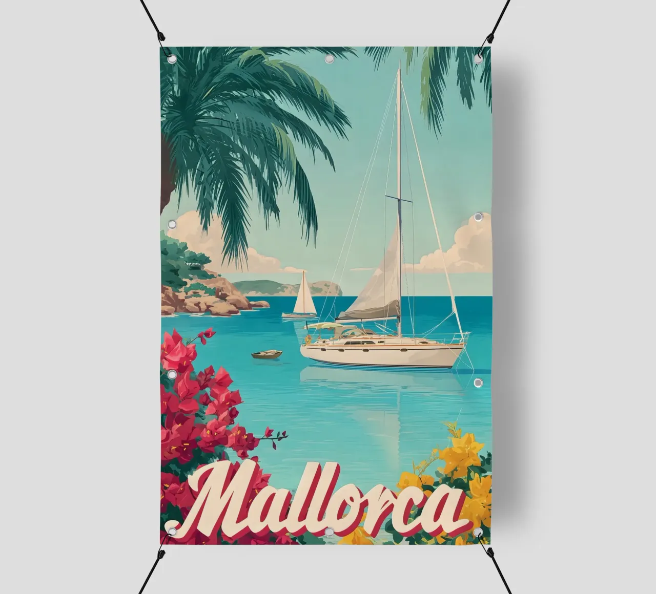 Barca a vela a Maiorca telo in pvc da Vintage Travel Art