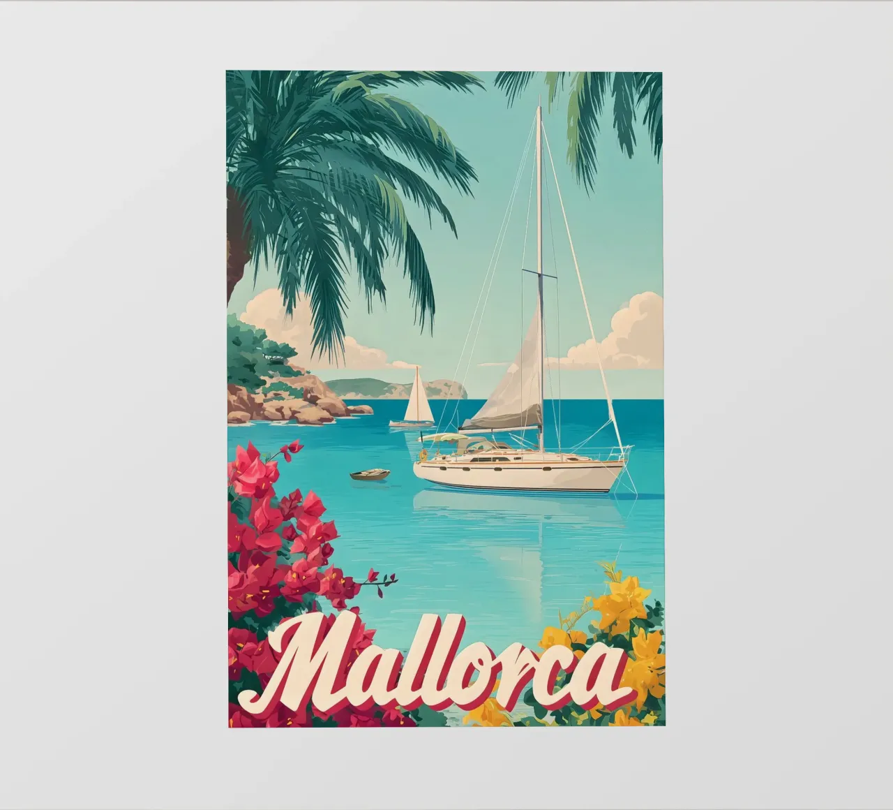 Barca a vela a Maiorca telo in pvc da Vintage Travel Art