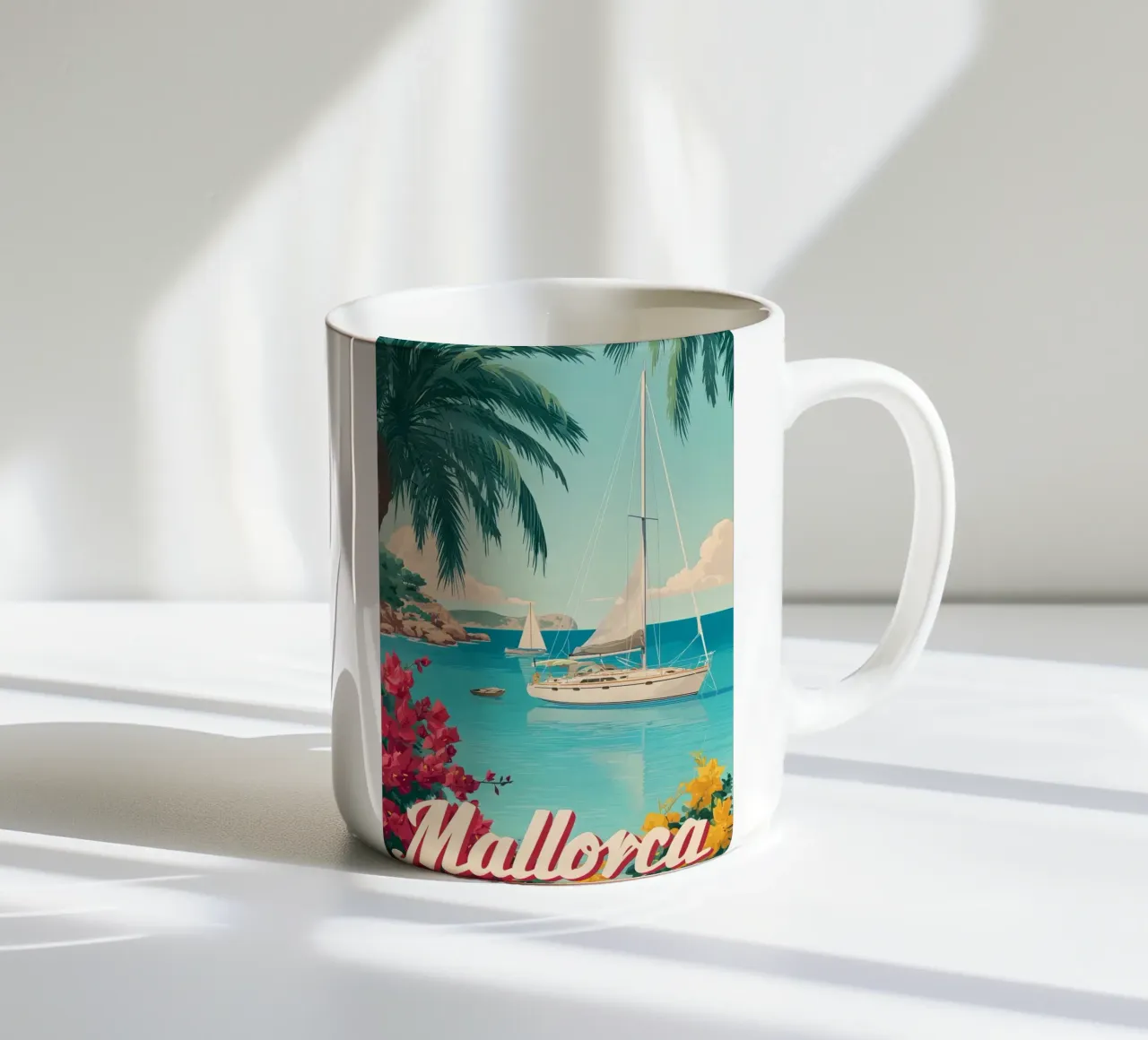 Barca a vela a Maiorca tazza in ceramica da Vintage Travel Art