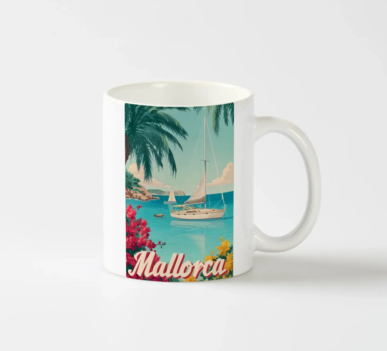 Barca a vela a Maiorca tazza in ceramica da Vintage Travel Art