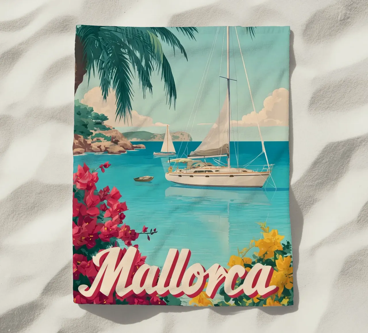 Barca a vela a Maiorca telo mare da Vintage Travel Art