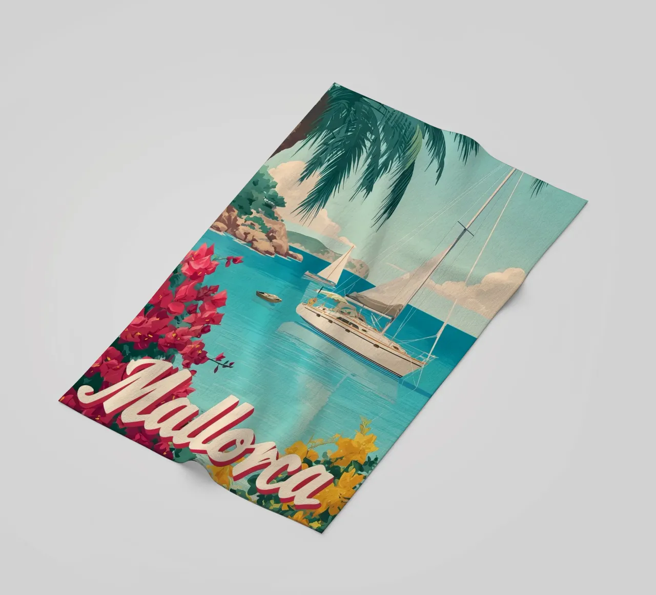 Barca a vela a Maiorca telo mare da Vintage Travel Art