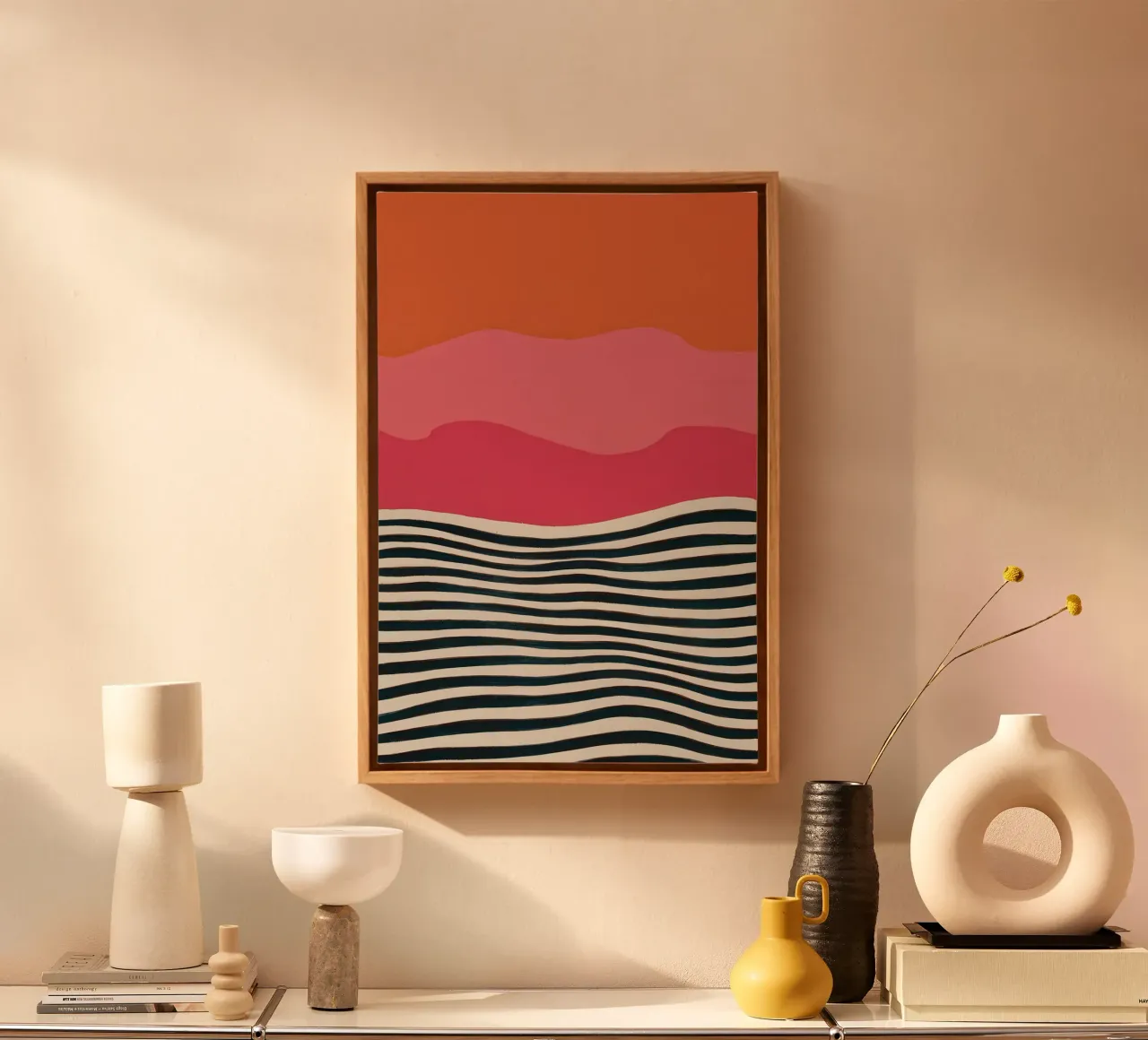 Monochrome Golf Horizon canvas met Baklijst van Mossy Pigment