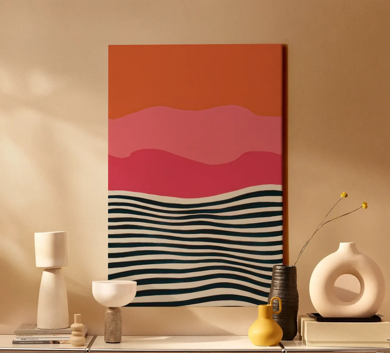 Monochrome Golf Horizon canvas met Baklijst van Mossy Pigment