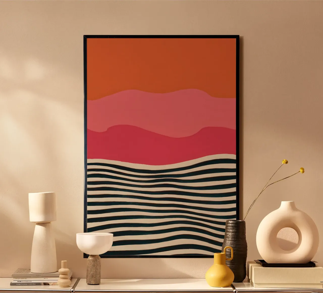 Onda monocromatica Horizon poster con telaio in plastica da Mossy Pigment