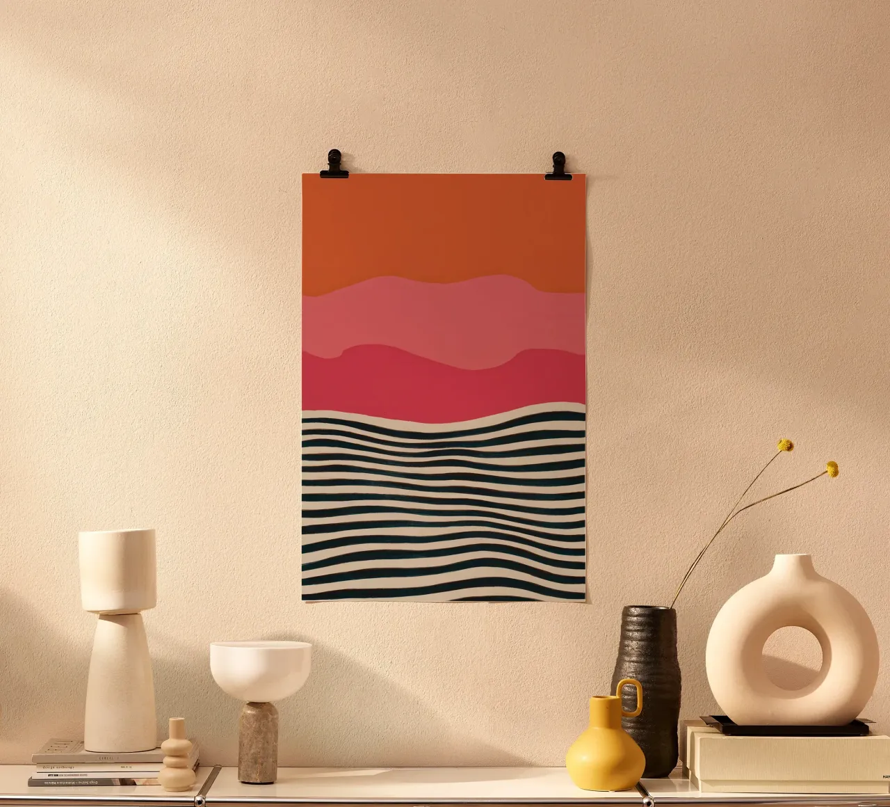 Onda monocromatica Horizon poster con telaio in plastica da Mossy Pigment