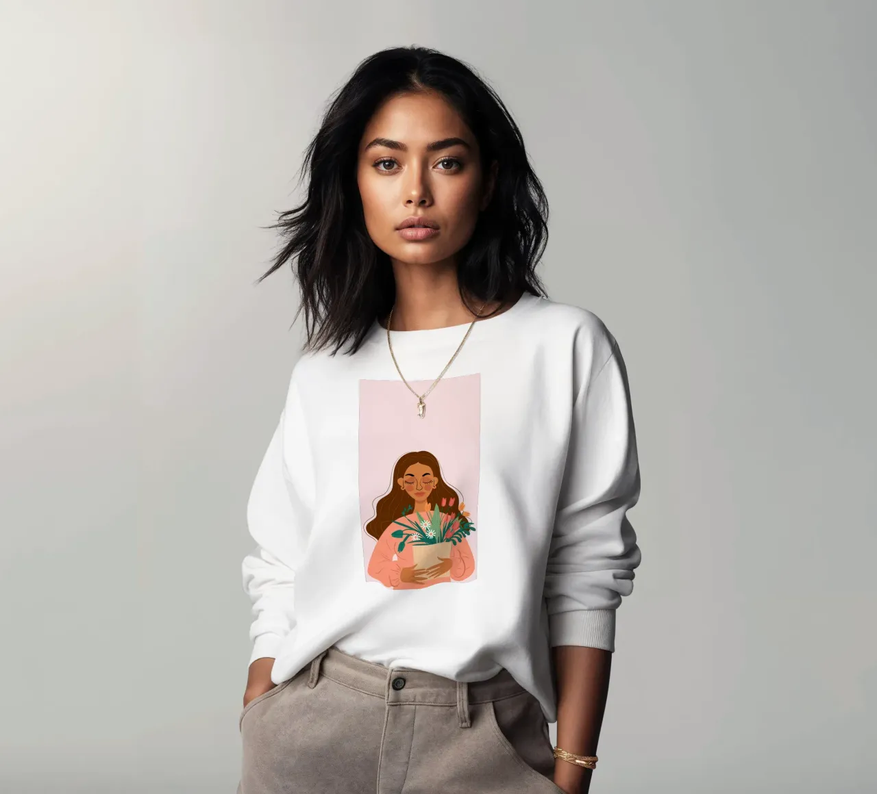 Donna con fiori in mano felpa da Hollow Years