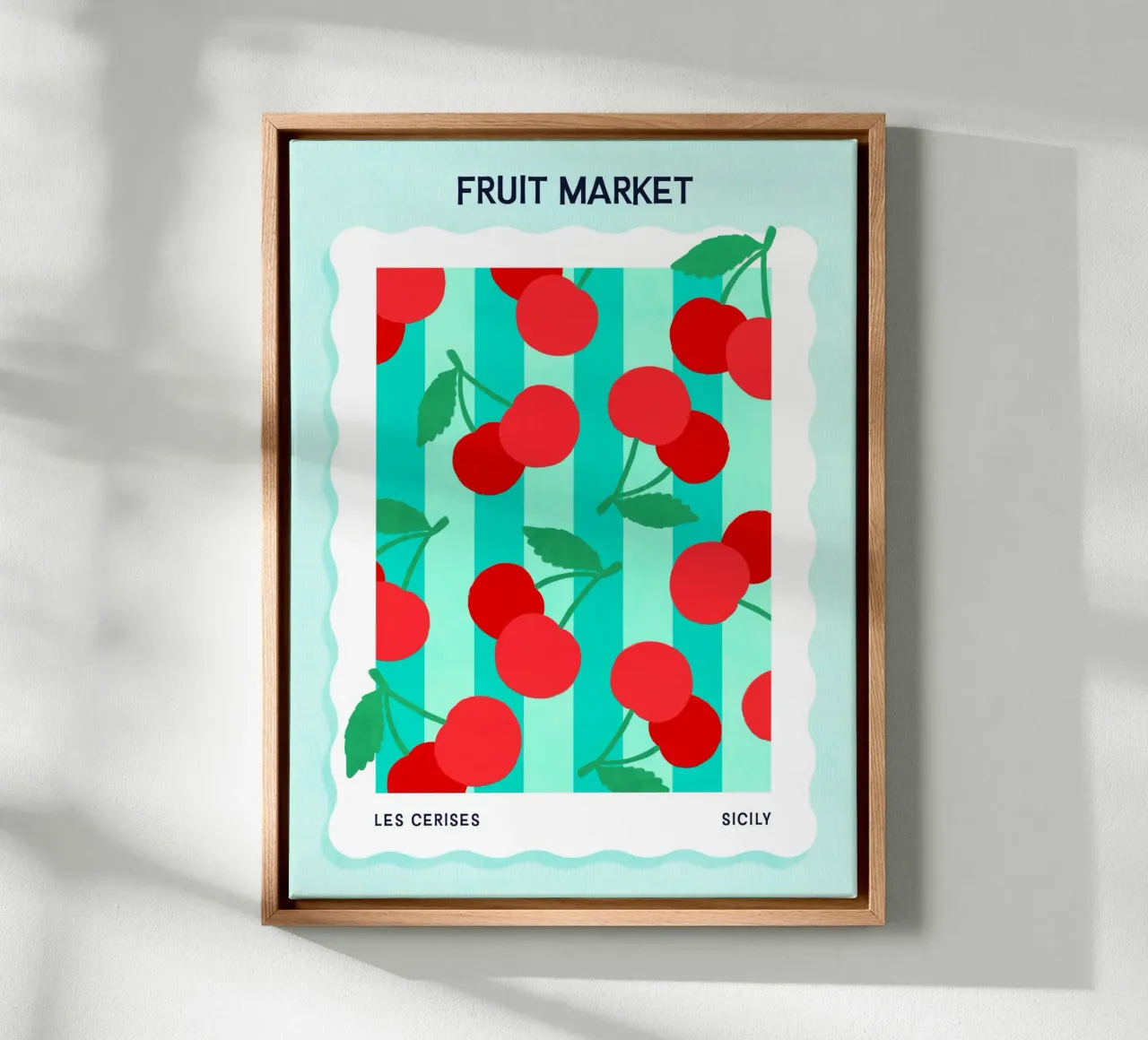 Les Cerises - Poster del mercato della frutta tela con Cornice a cassetta da Dominique Vari