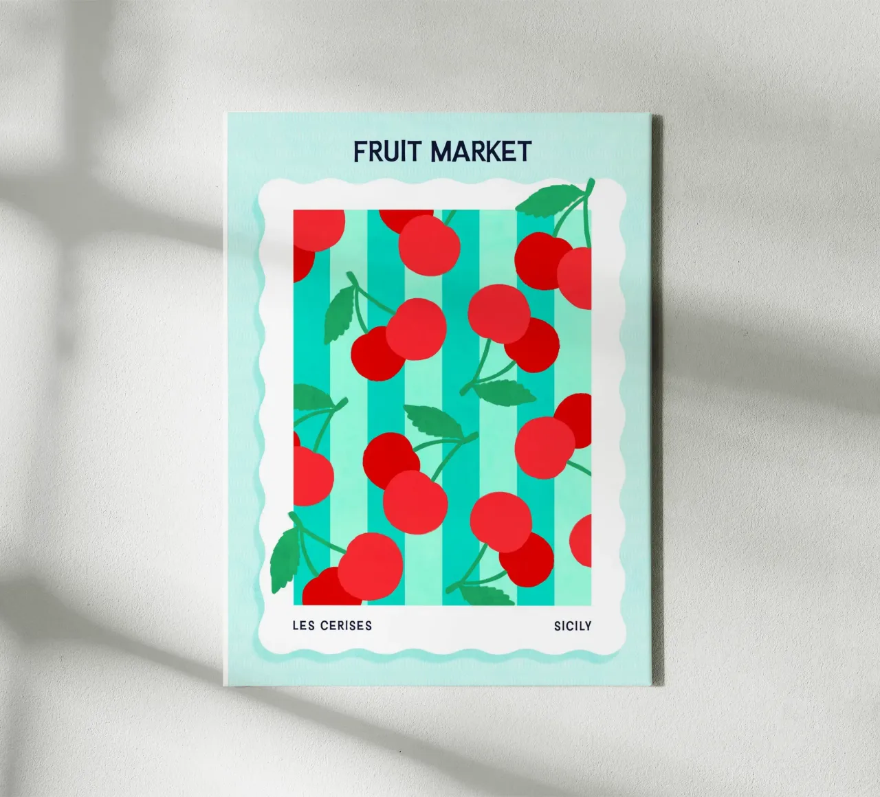 Les Cerises - Poster del mercato della frutta tela con Cornice a cassetta da Dominique Vari