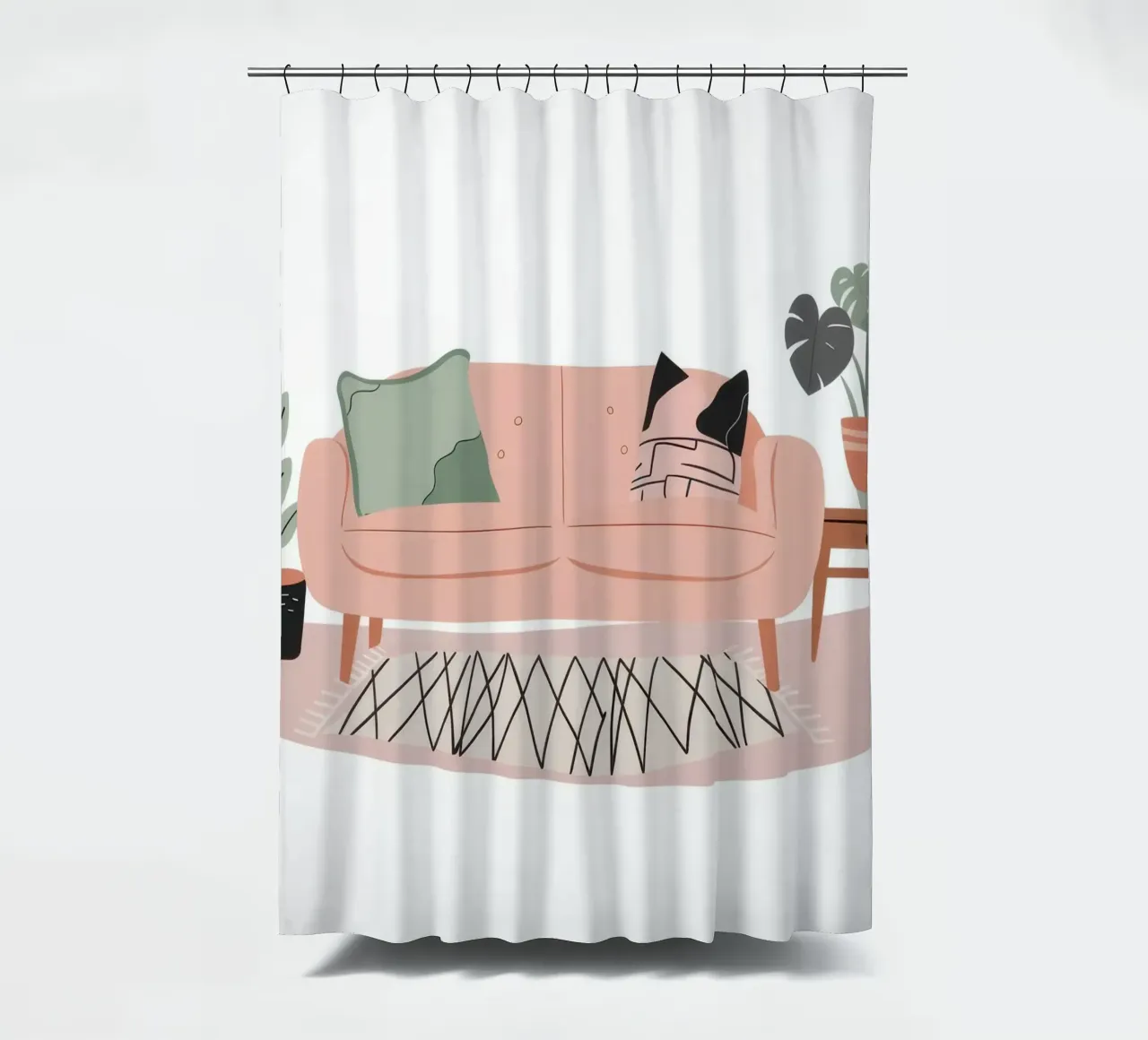 Pink Sofa Green Chair shower curtain by Hollow Years