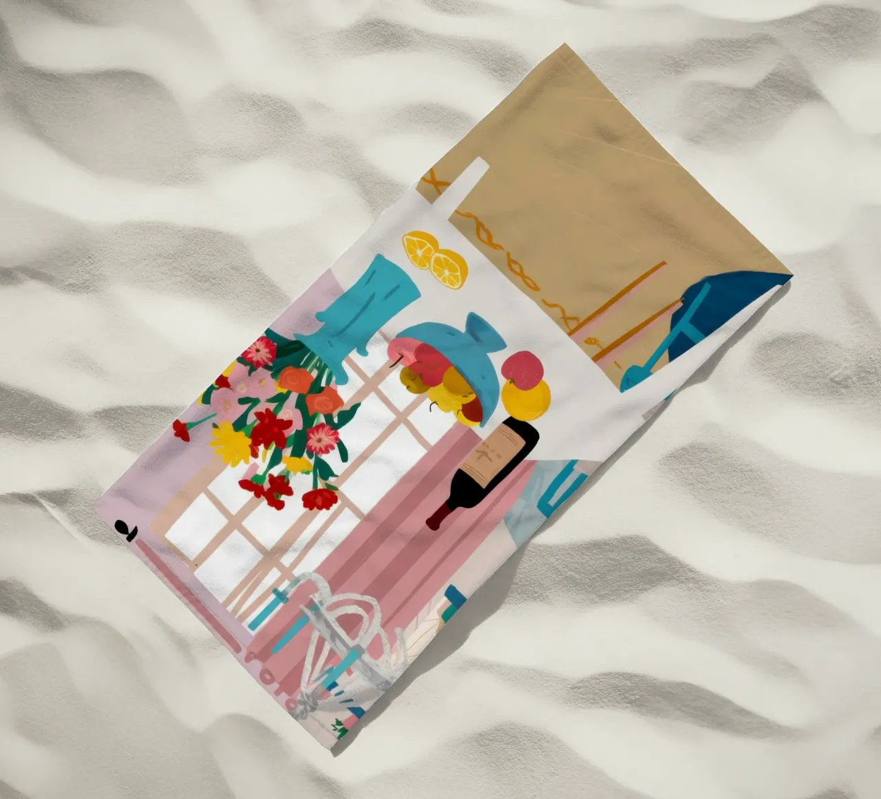 Dinner Table Flowers beach towel by Hollow Years