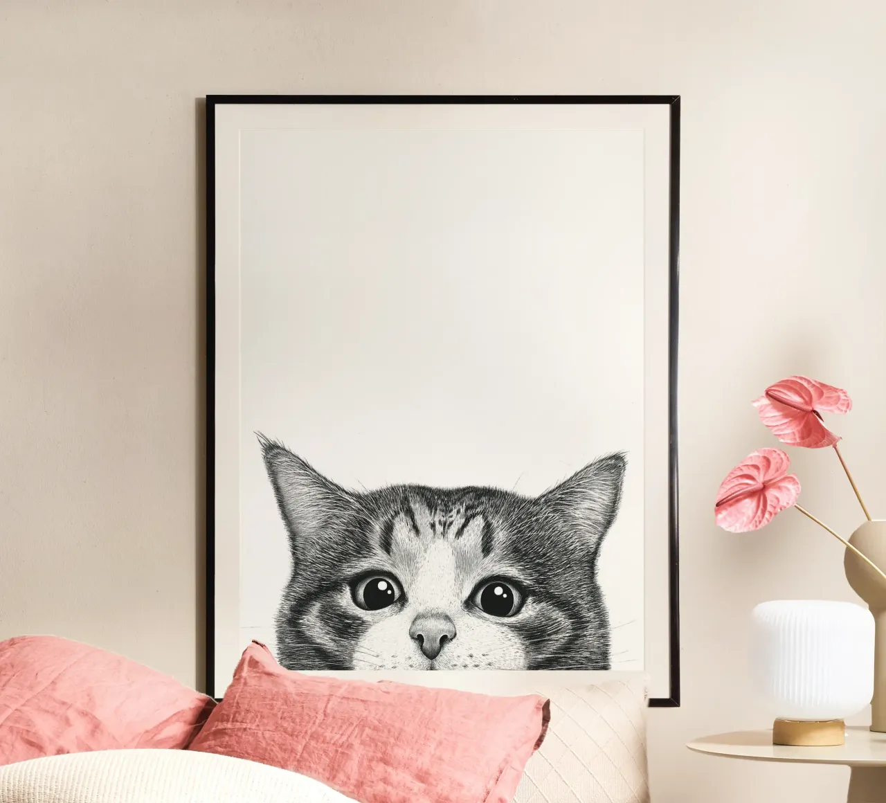 Cute Cat poster with plastic frame by lennytravers