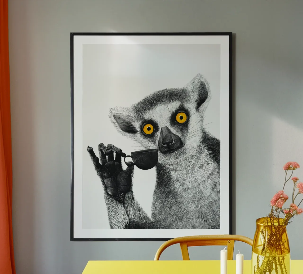 Katta With Coffee poster con telaio in legno da lennytravers