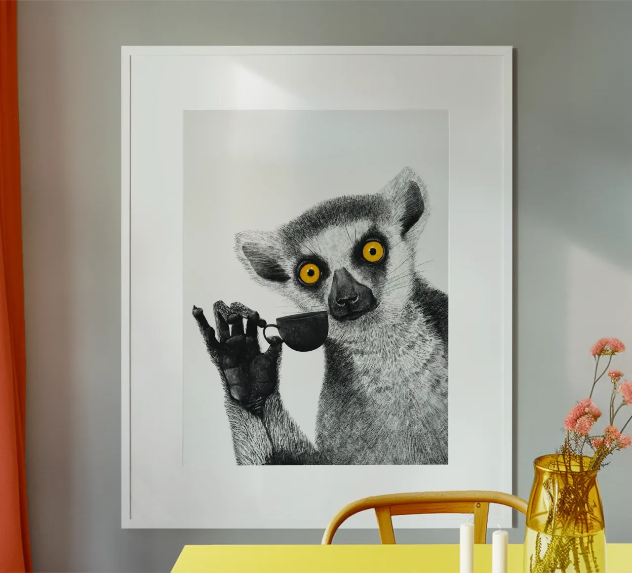 Katta With Coffee poster con telaio in legno da lennytravers