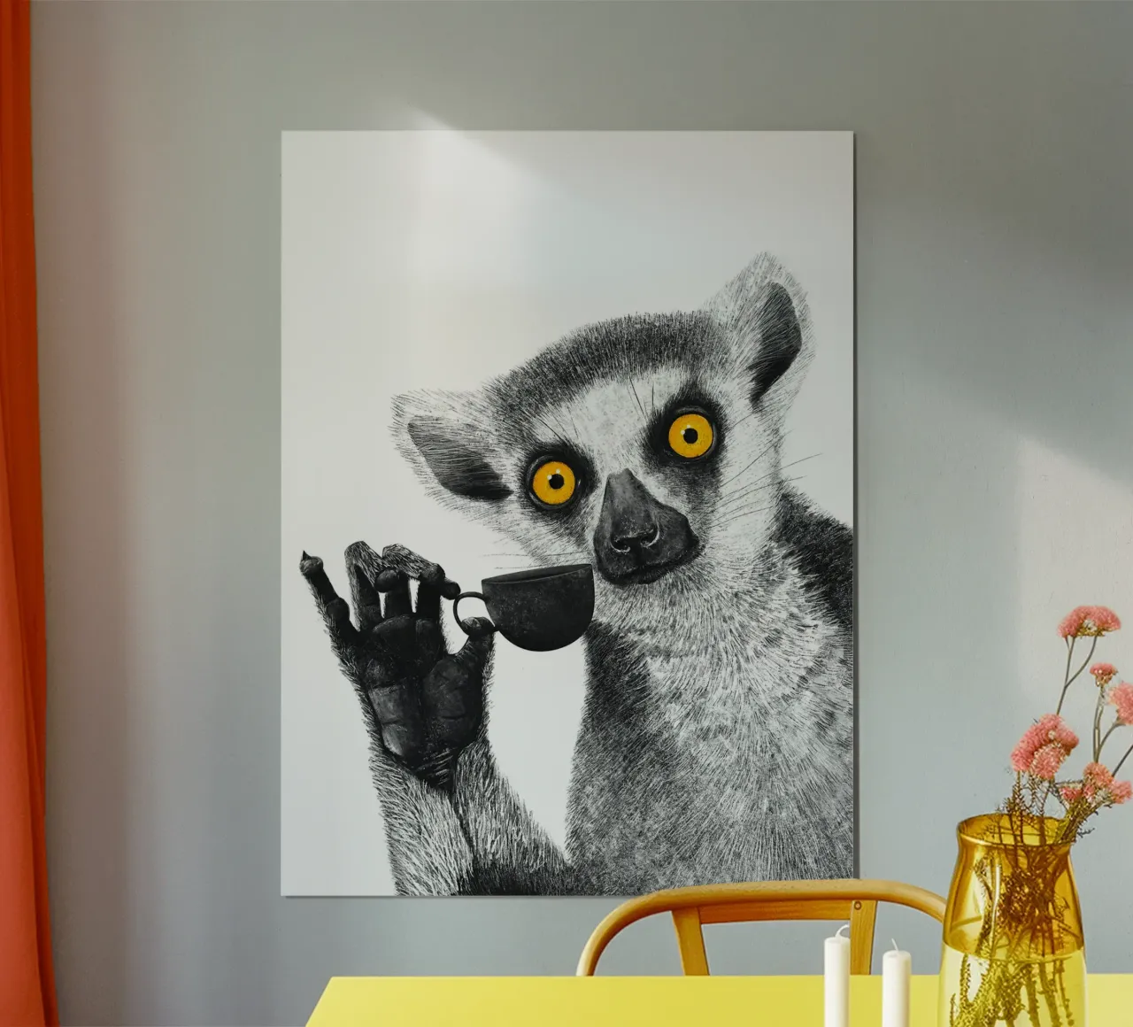 Katta With Coffee poster con telaio in legno da lennytravers