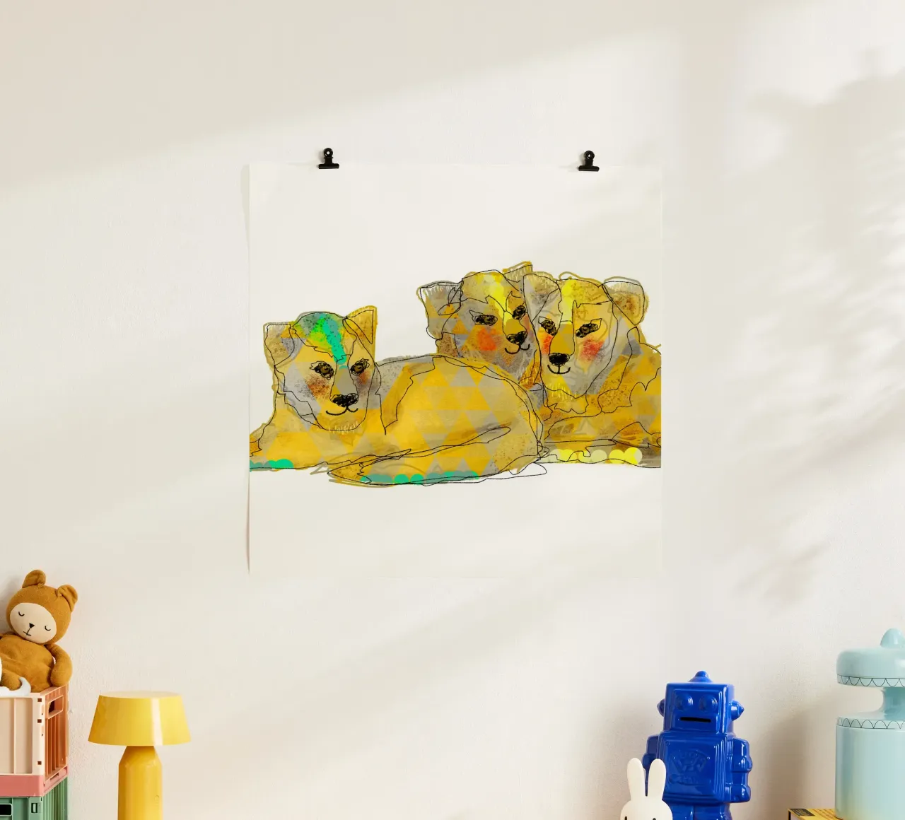 The Royal Kittens - Leo, Lina & Luna poster with wooden frame by DesignDoula Illustration
