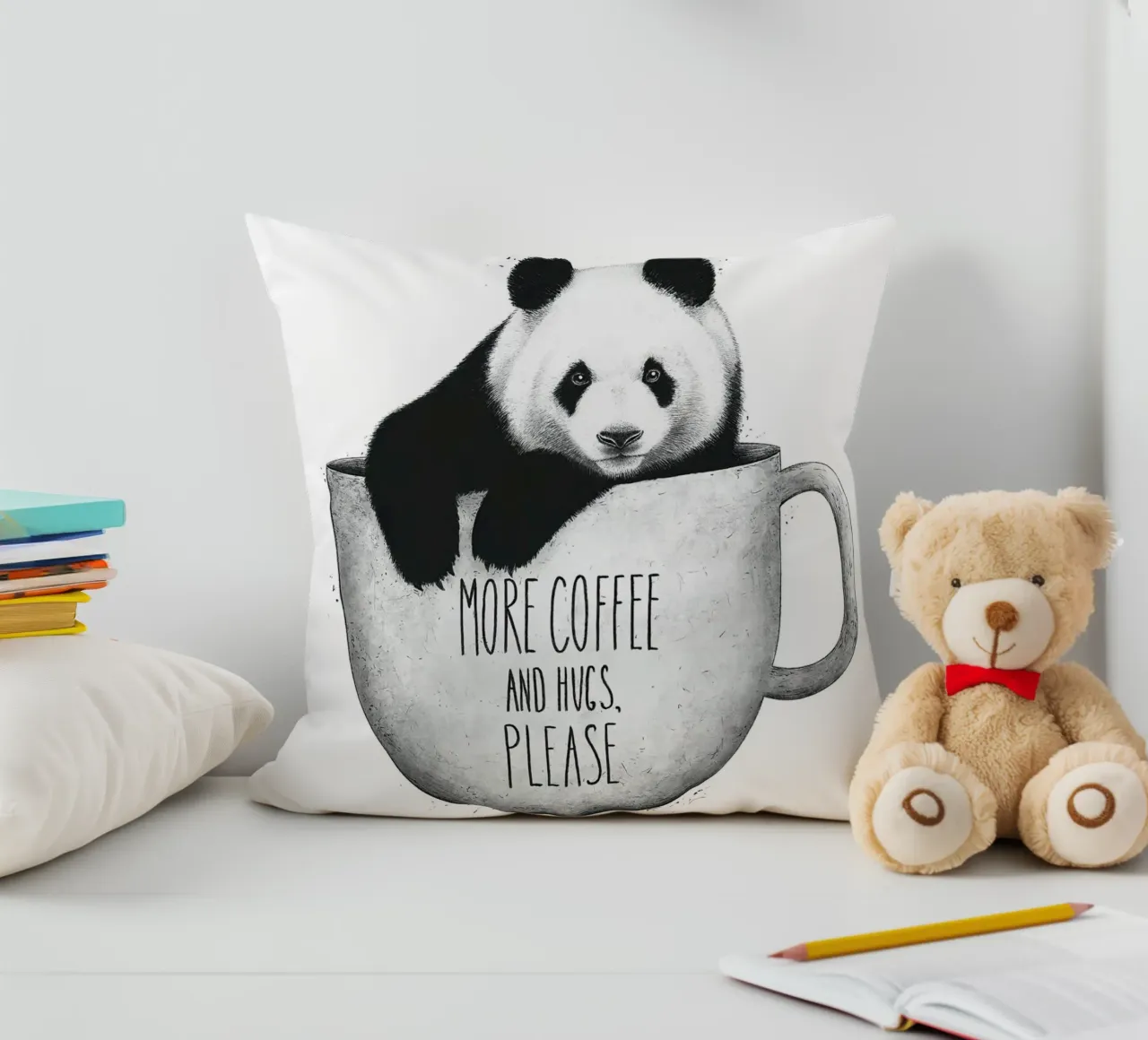 Panda With Coffee cuscino da lennytravers