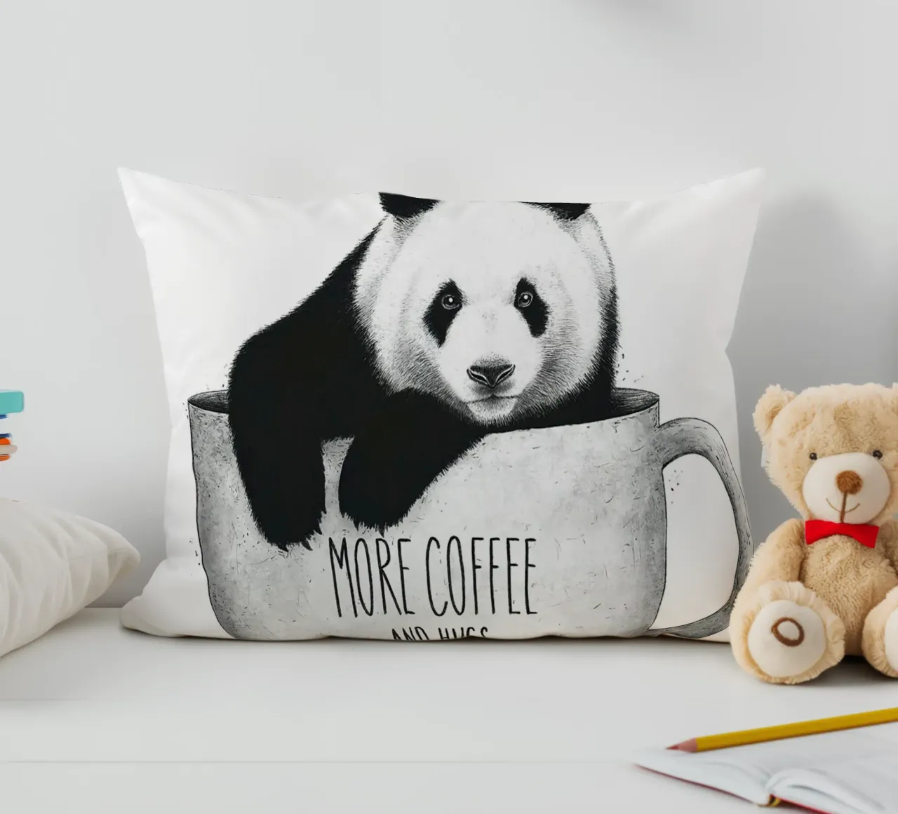 Panda With Coffee cuscino da lennytravers