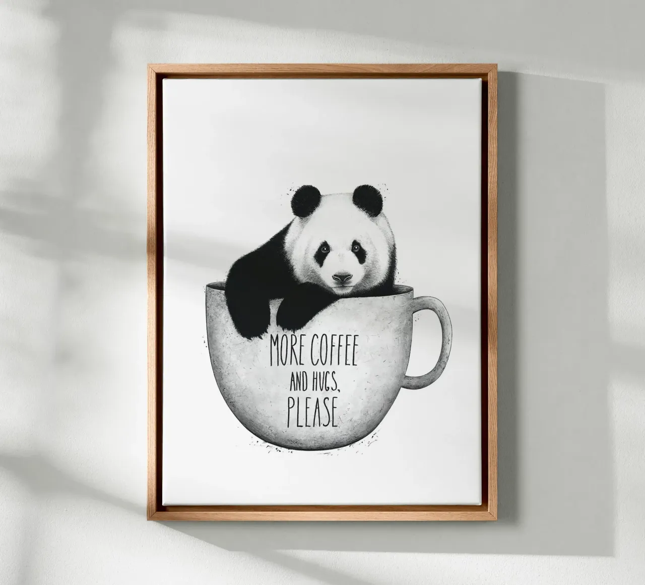 Panda With Coffee tela con Cornice a cassetta da lennytravers